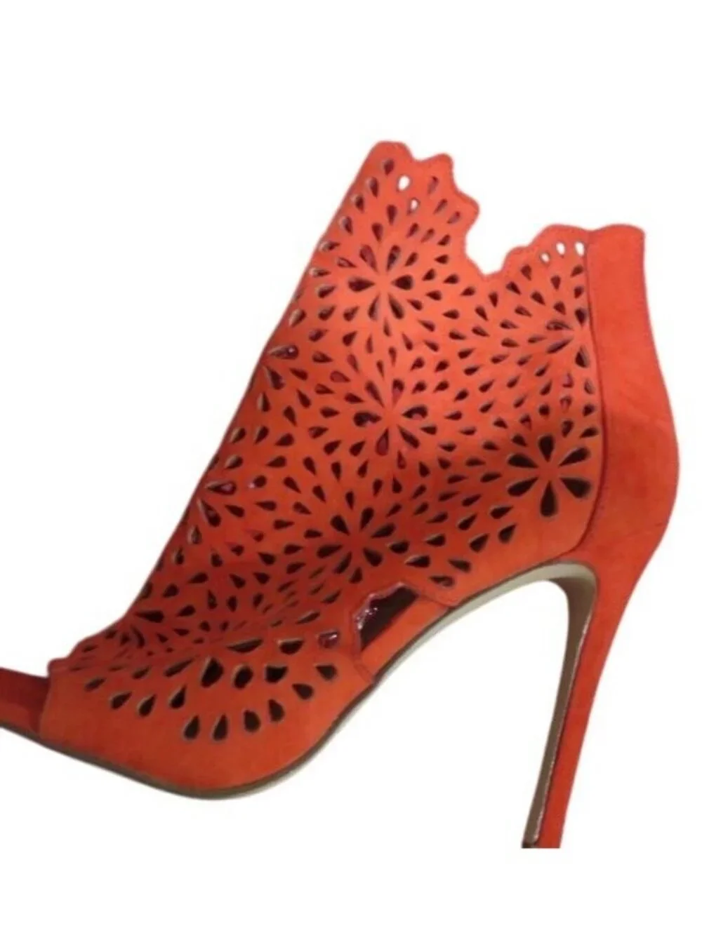Aldo Ralidien Red Vegan Leather perforated peep toe booties heeled ankle boots